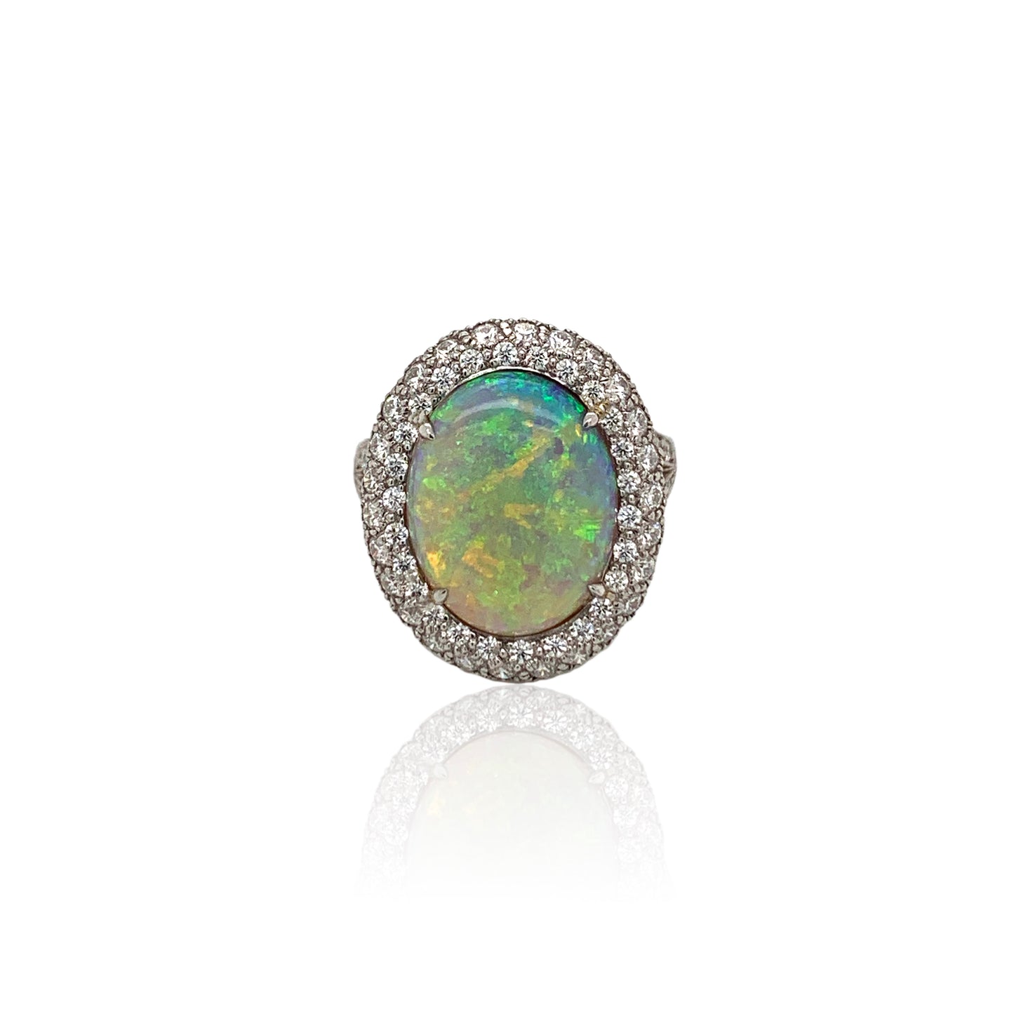 Post-1980s Platinum Opal & Diamond Ring front view