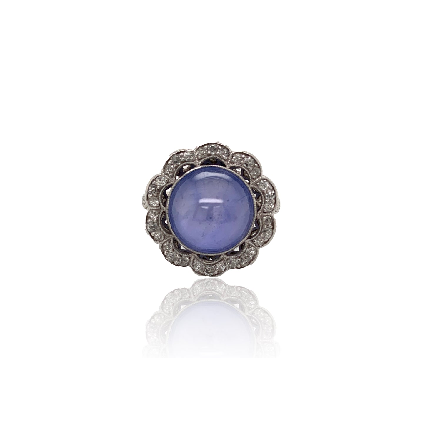 Art Deco Platinum Star Sapphire & Diamond Ring front view