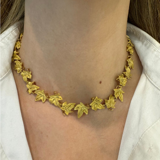Tiffany & Co. 1980s 18KT Yellow Gold Necklace on neck
