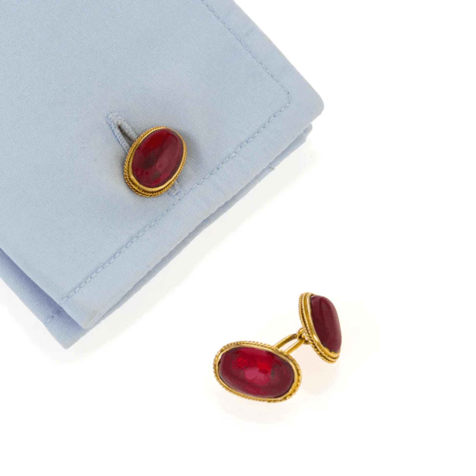 Victorian 14KT Yellow Gold Garnet Cufflinks on cuff