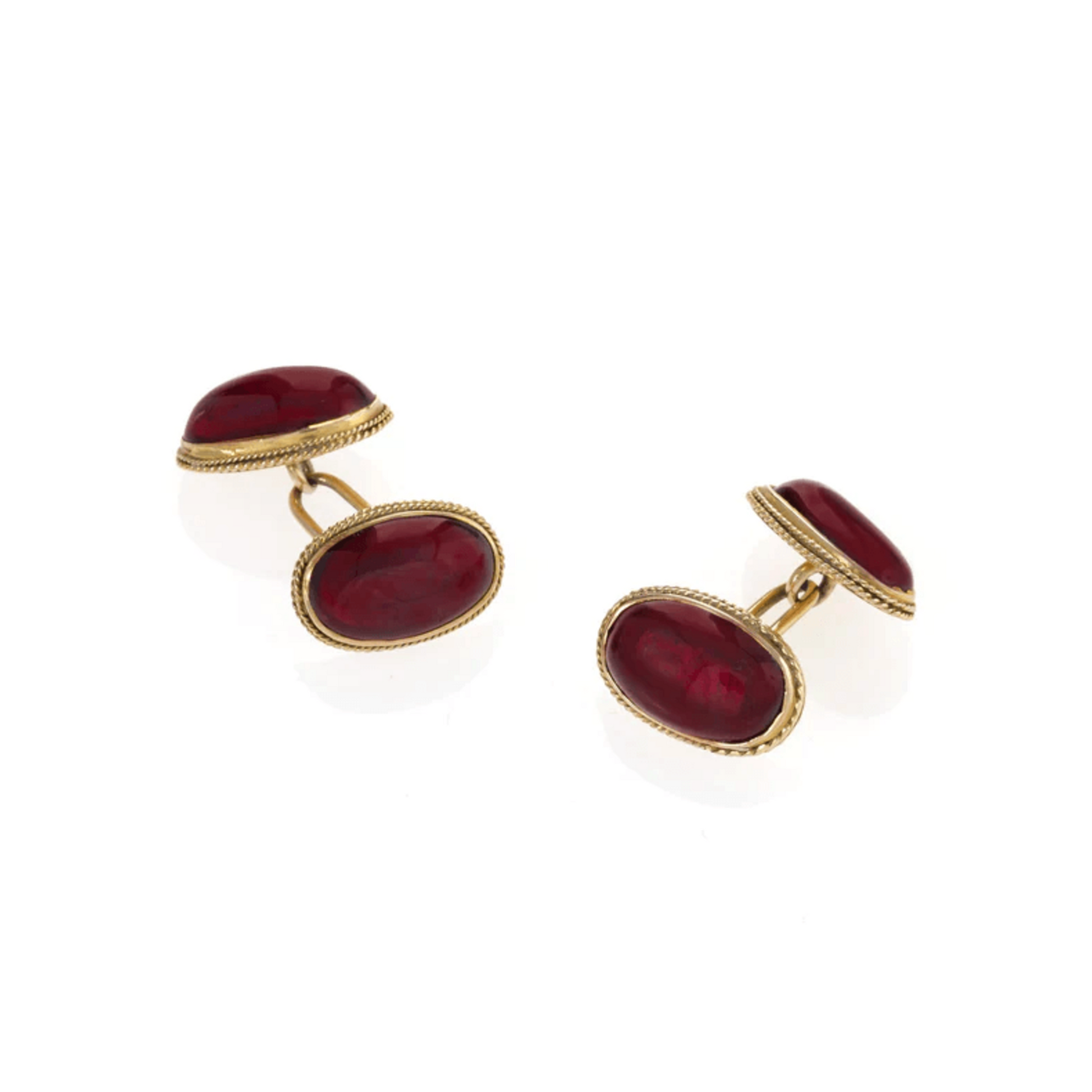 Victorian 14KT Yellow Gold Garnet Cufflinks front