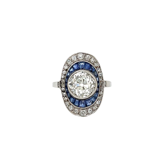 Art Deco Platinum Diamond & Sapphire Ring front