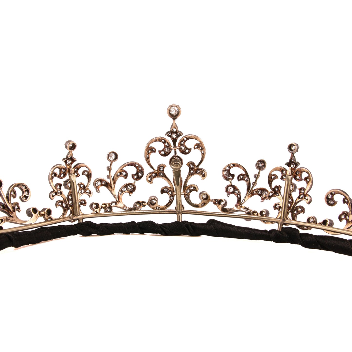 Antique Platinum Diamond Tiara close-up back