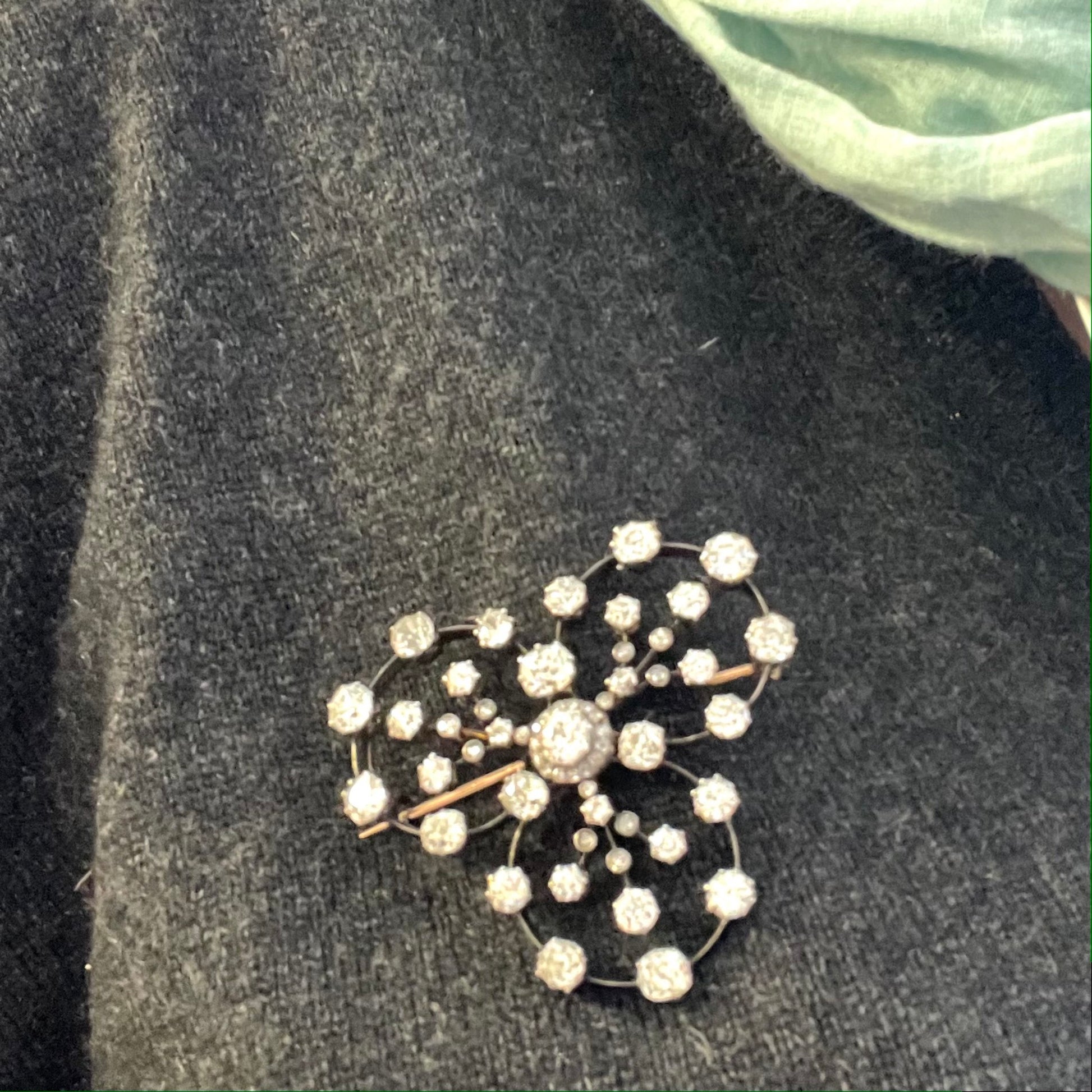 Victorian Silver & 18KT Yellow Gold Diamond Brooch worn as brooch