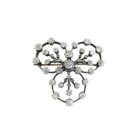 Victorian Silver & 18KT Yellow Gold Diamond Brooch front