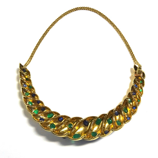 Suzanne Belperron 1930s 18KT Yellow Gold Emerald & Sapphire Necklace back