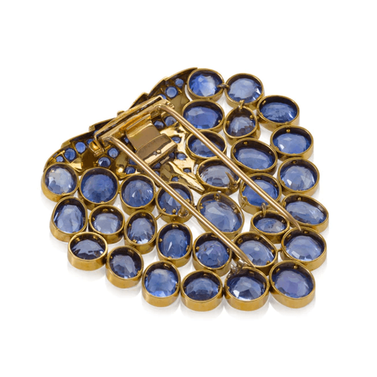 Rene Boivin 1930s 18KT Yellow Gold Sapphire Feuille Brooch back