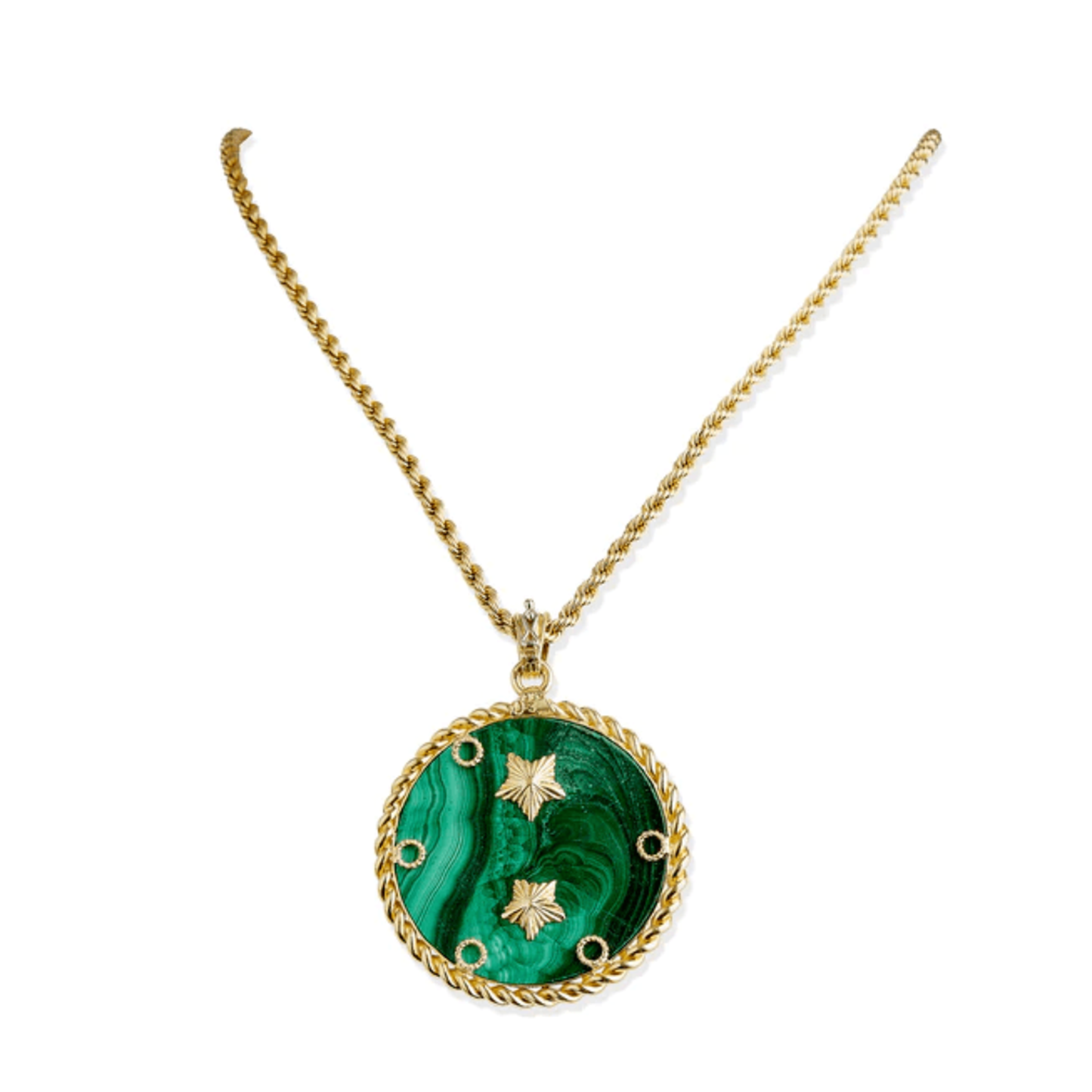 Van Cleef & Arpels French 1970s 18KT Yellow Gold Malachite Virgo Pendant Necklace back