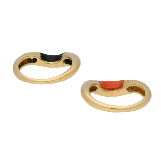 Cartier French 1970s 18KT Yellow Gold Coral, Diamond, Onyx Ring back