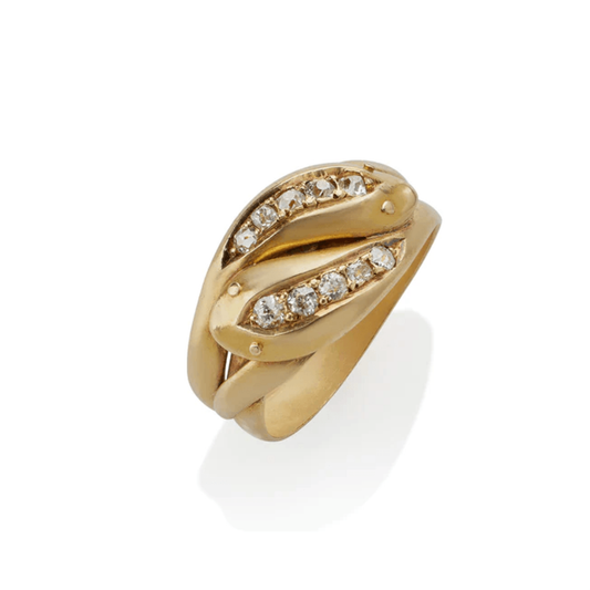 Victorian 18KT Yellow Gold Diamond Snake Ring top