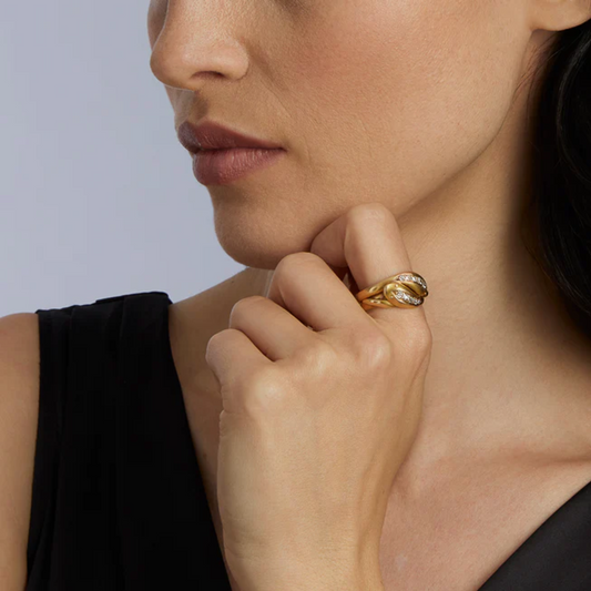 Victorian 18KT Yellow Gold Diamond Snake Ring on finger