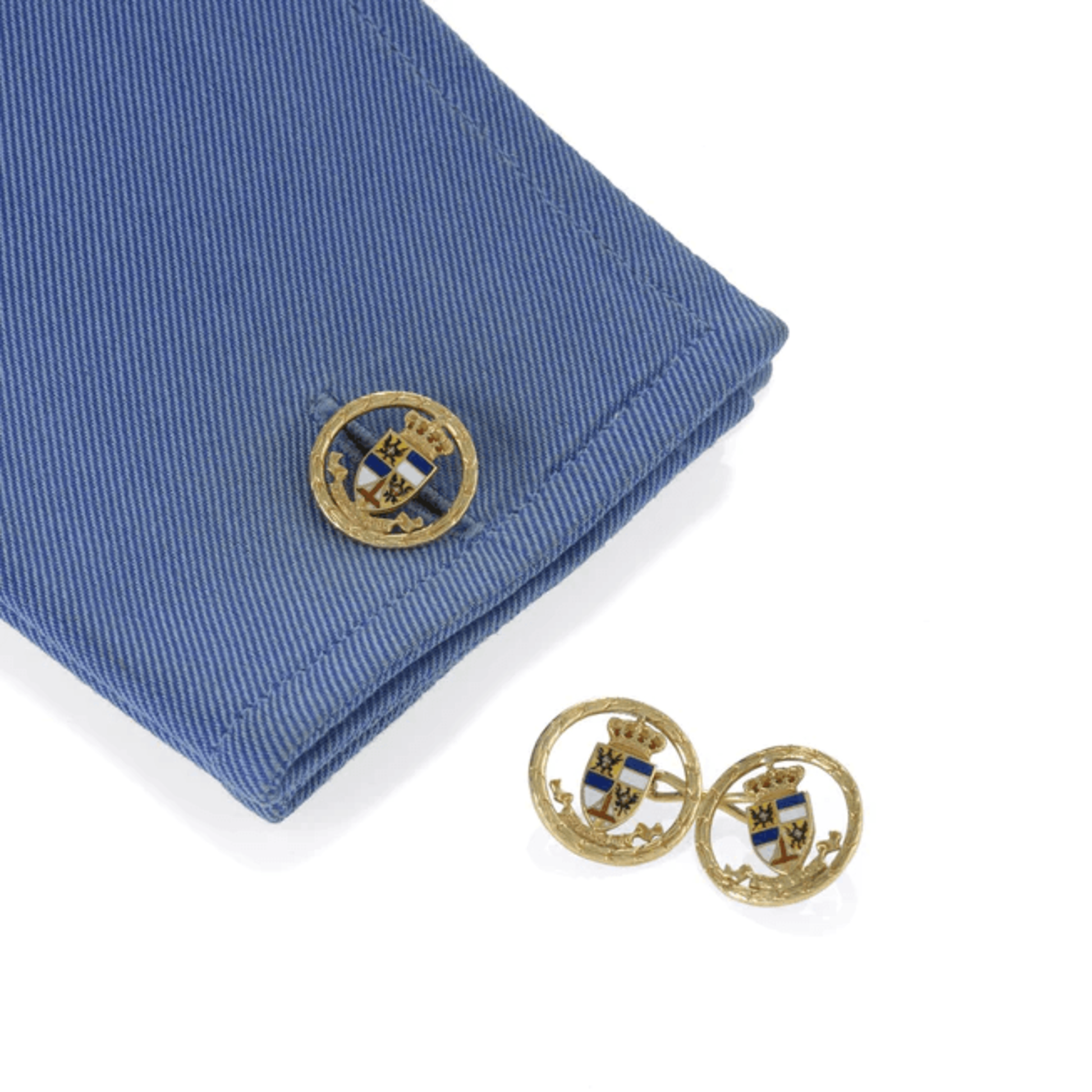 1960s 18KT Yellow Gold Enamel Cufflinks on cuff