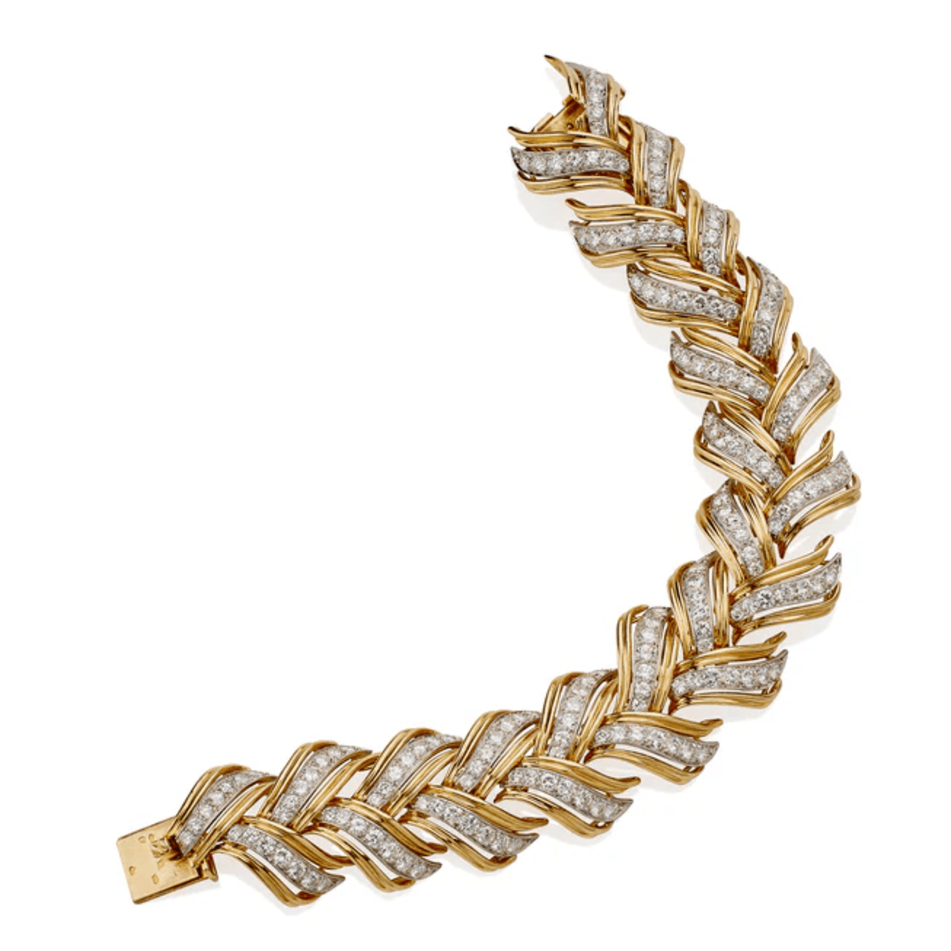 André Vassort French 1950s Platinum & 18KT Yellow Gold Diamond Bracelet front