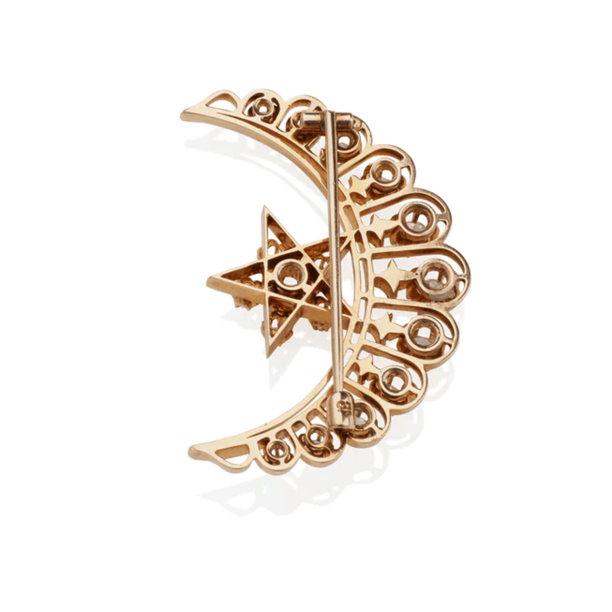 Victorian 18KT Yellow Gold Diamond Brooch back