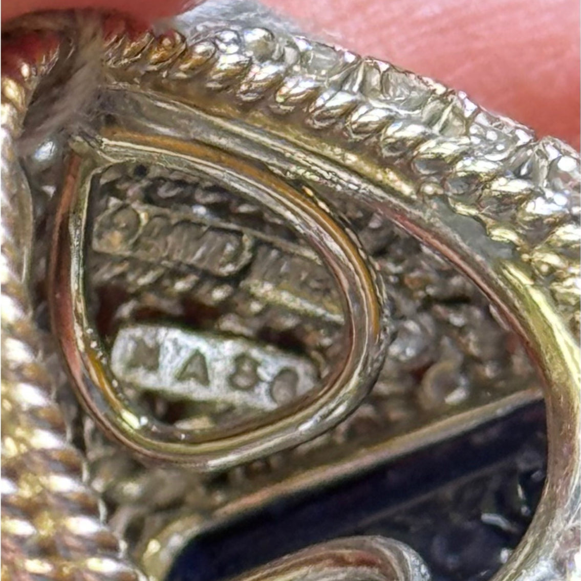 David Webb 1950s Platinum Sapphire & Diamond Ring close-up of signature