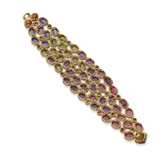 Rene Boivin French 1980s 18KT Yellow Gold Tourmaline, Amethyst, Peridot & Sapphire Bracelet back