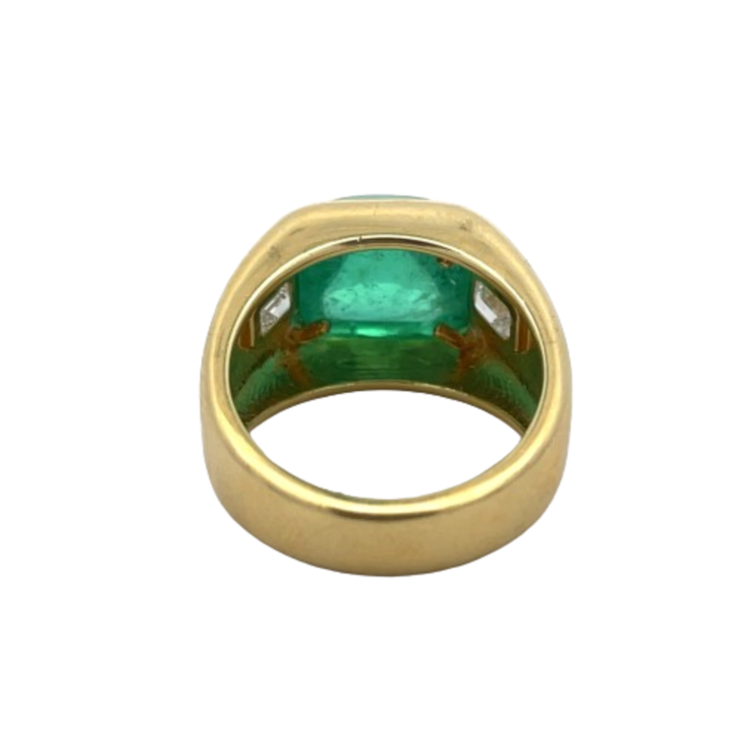 1970s 18KT Yellow Gold Emerald & Diamond Ring back