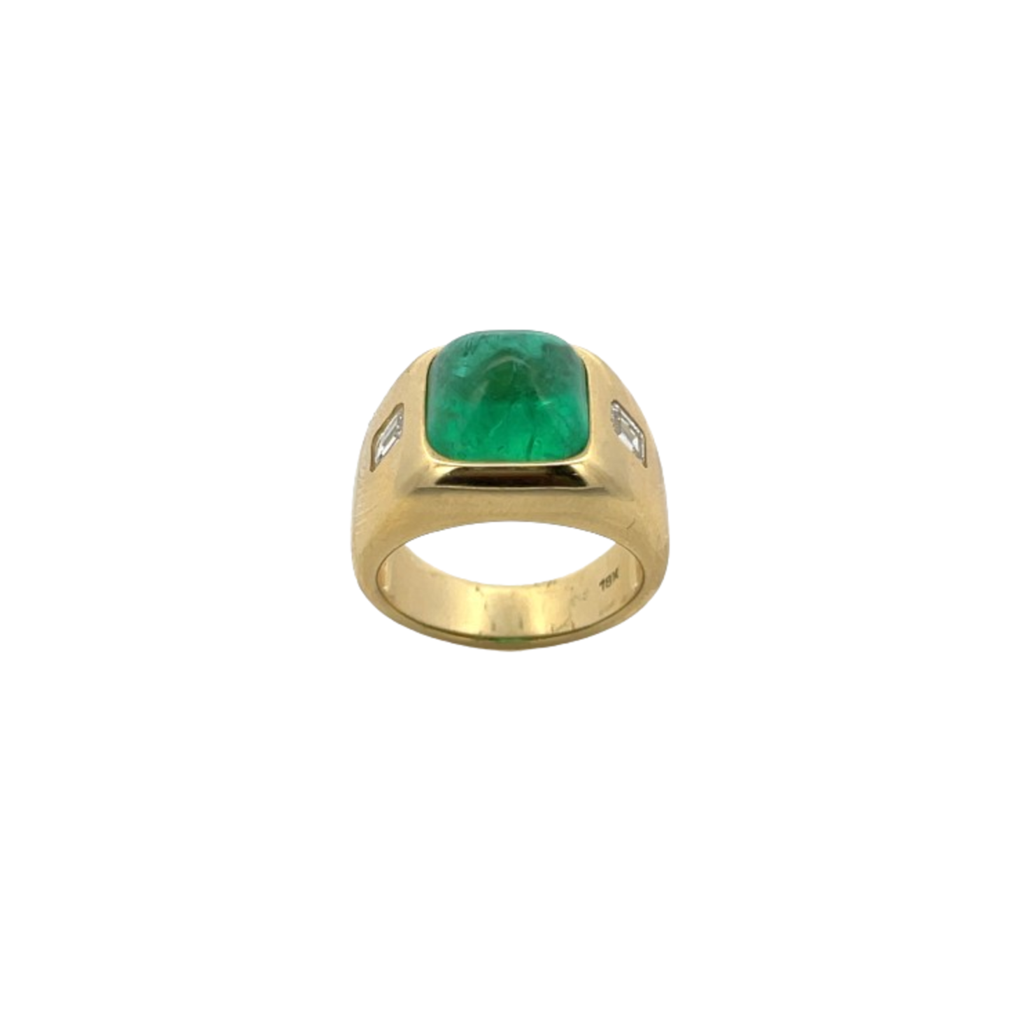 1970s 18KT Yellow Gold Emerald & Diamond Ring front