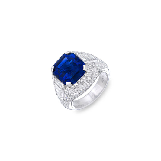 Bulgari 1970s Platinum Sapphire & Diamond Trombino Ring front