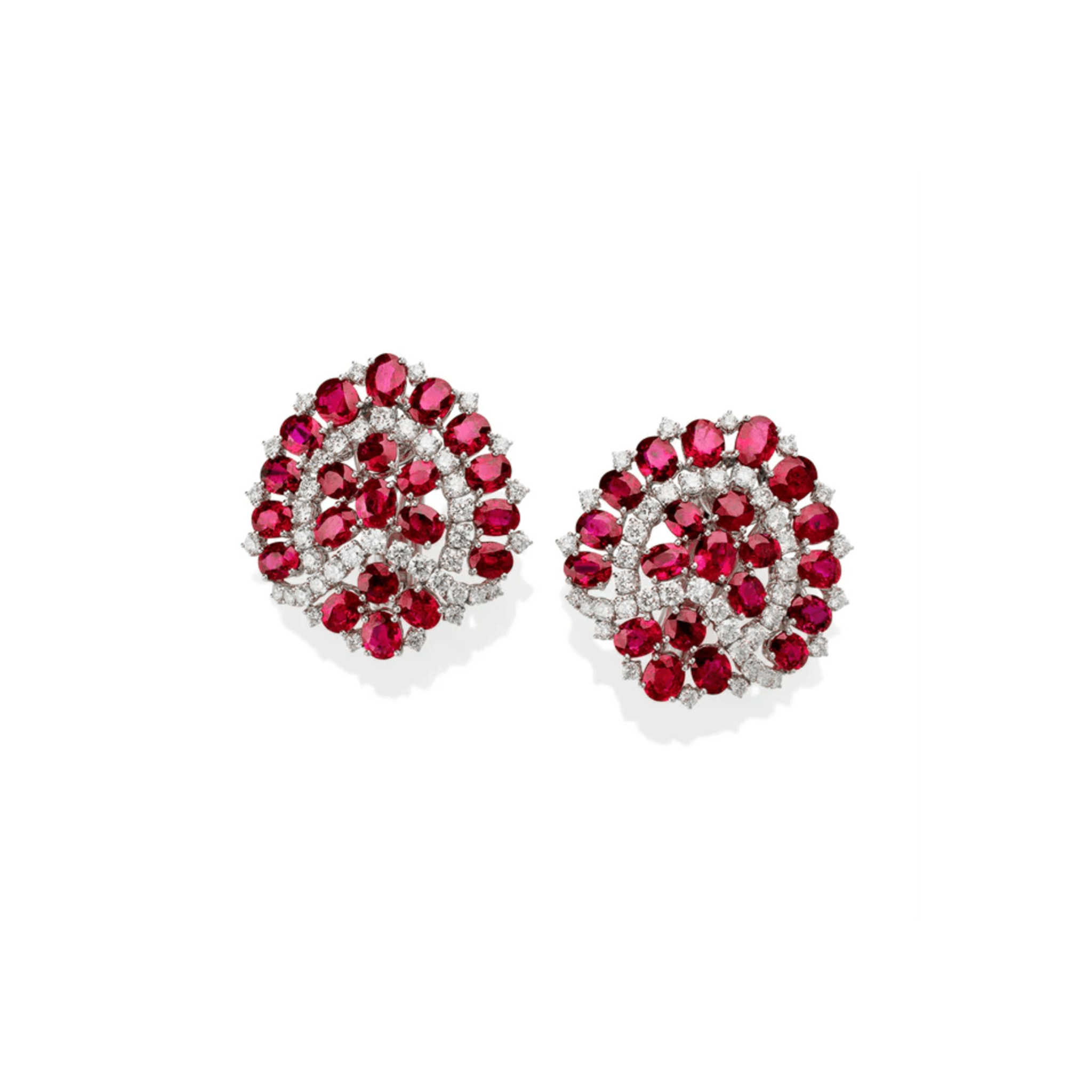 Bulgari 1960s Platinum Diamond & Ruby Earrings front