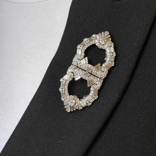 Raymond Yard 1930s Platinum Diamond Brooch on lapel