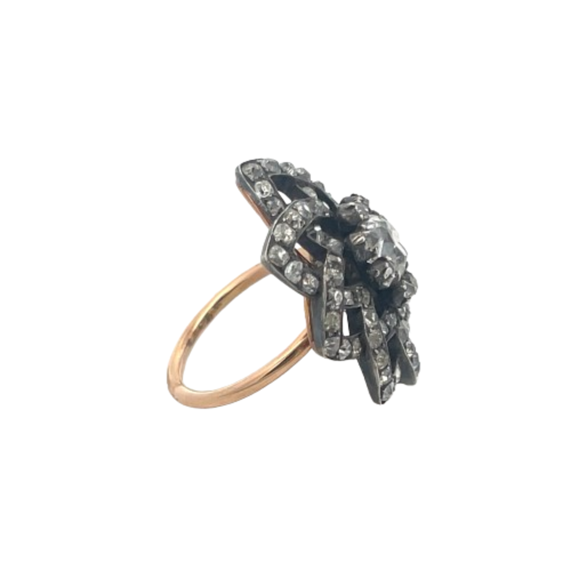 Victorian Silver & 18KT Yellow Gold Diamond Ring side