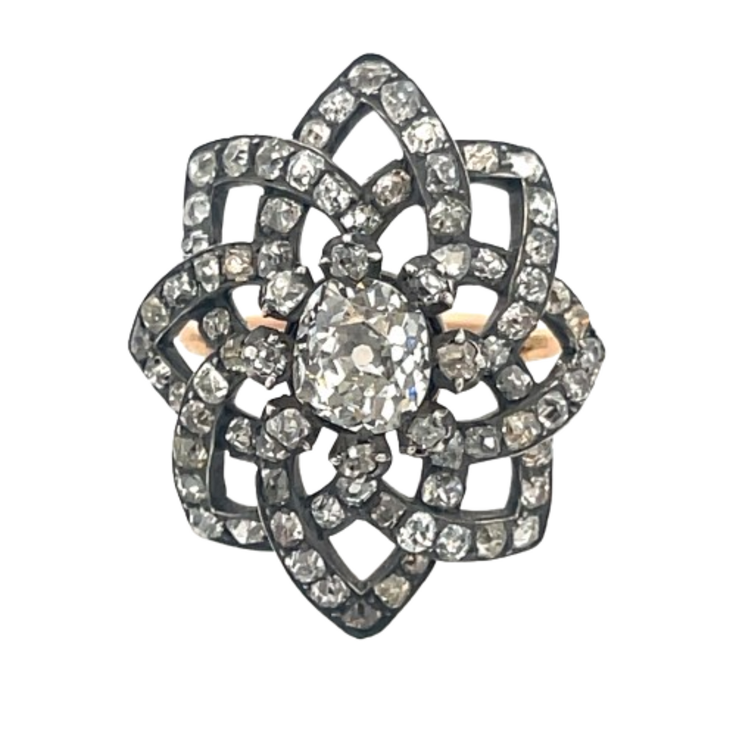 Victorian Silver & 18KT Yellow Gold Diamond Ring front