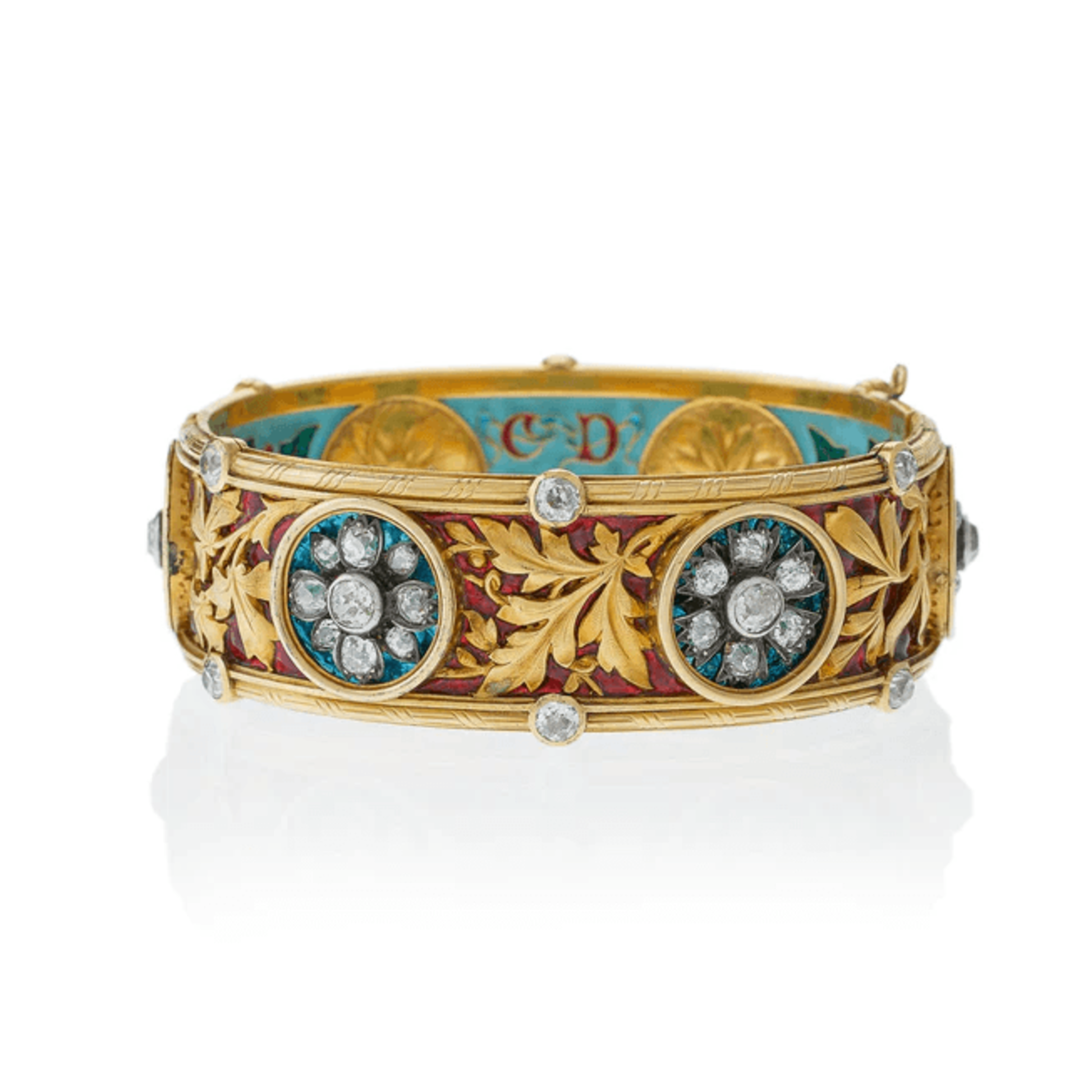 Bapst & Falize Paris Victorian Silver & 18KT Yellow Gold Diamond & Enamel Bracelet front