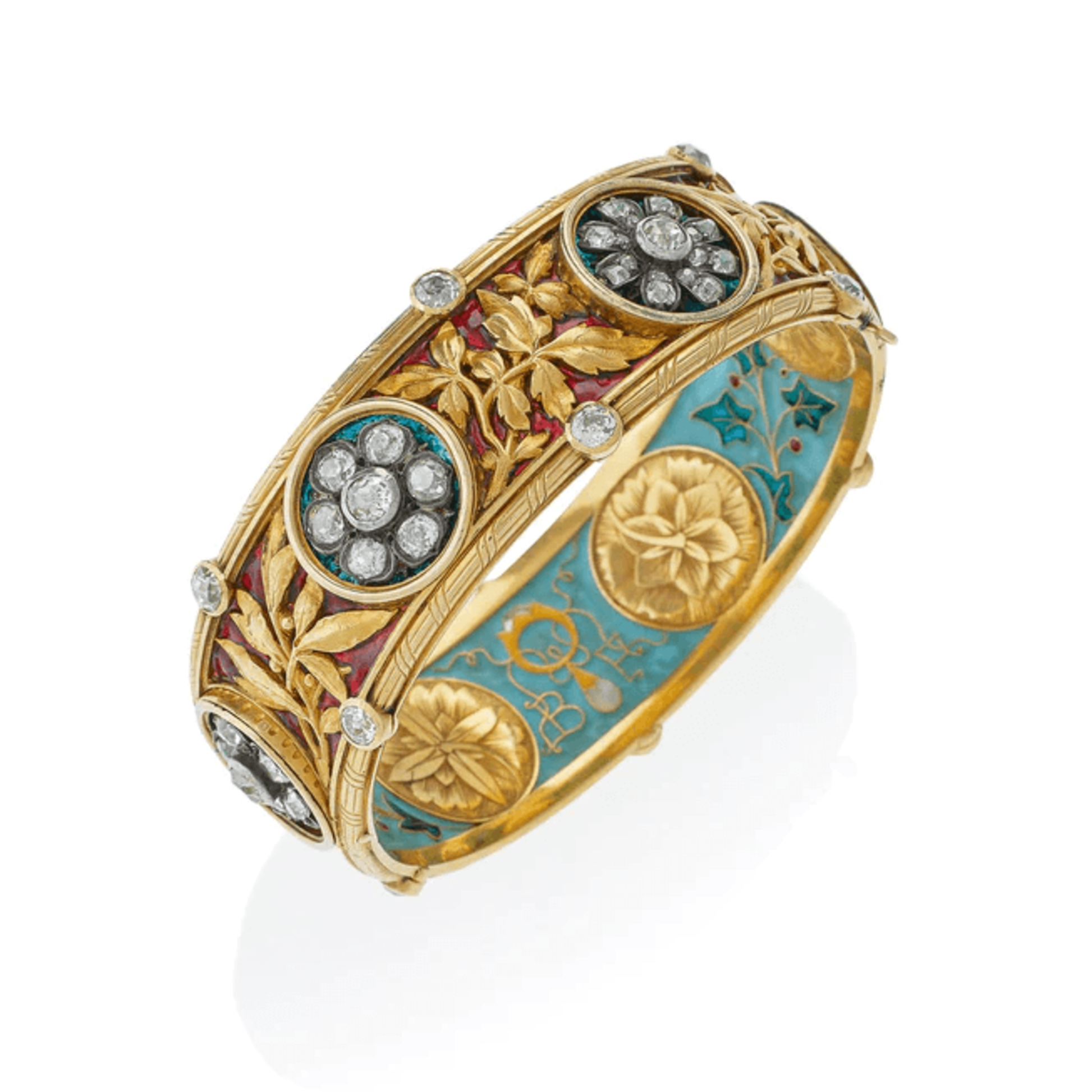 Bapst & Falize Paris Victorian Silver & 18KT Yellow Gold Diamond & Enamel Bracelet maker's initials