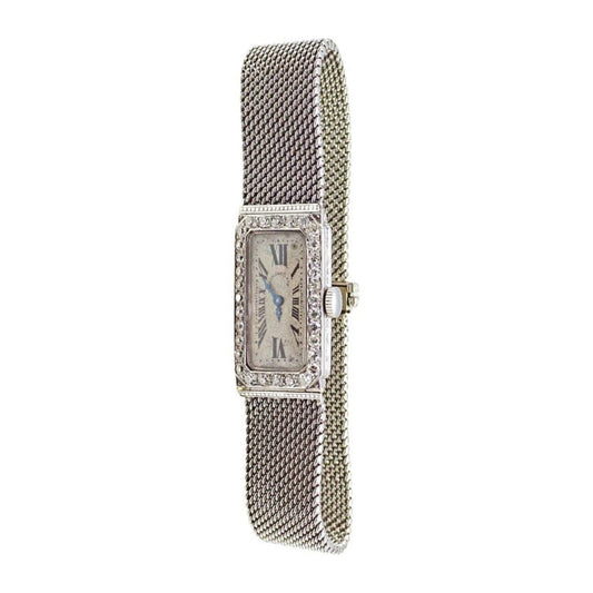 J.E. Caldwell Audemars Piguet Art Deco Platinum Diamond Watch Bracelet front