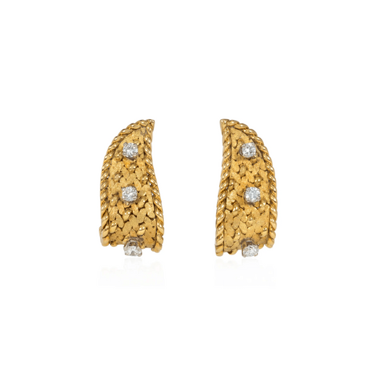 Georges Lenfant French 1960s 18KT Yellow Gold Diamond Earrings front