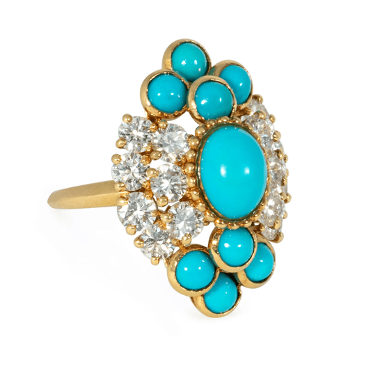 Boucheron Paris 18KT Yellow Gold Turquoise & Diamond Ring side