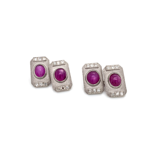 Art Deco Platinum Ruby & Diamond Cufflinks front