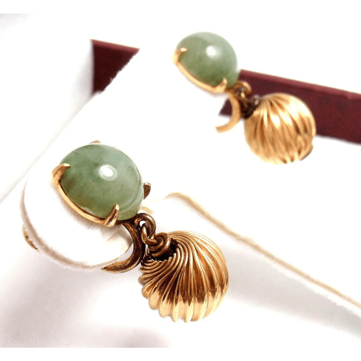 1980s 14KT Yellow Gold Jade Earrings in box