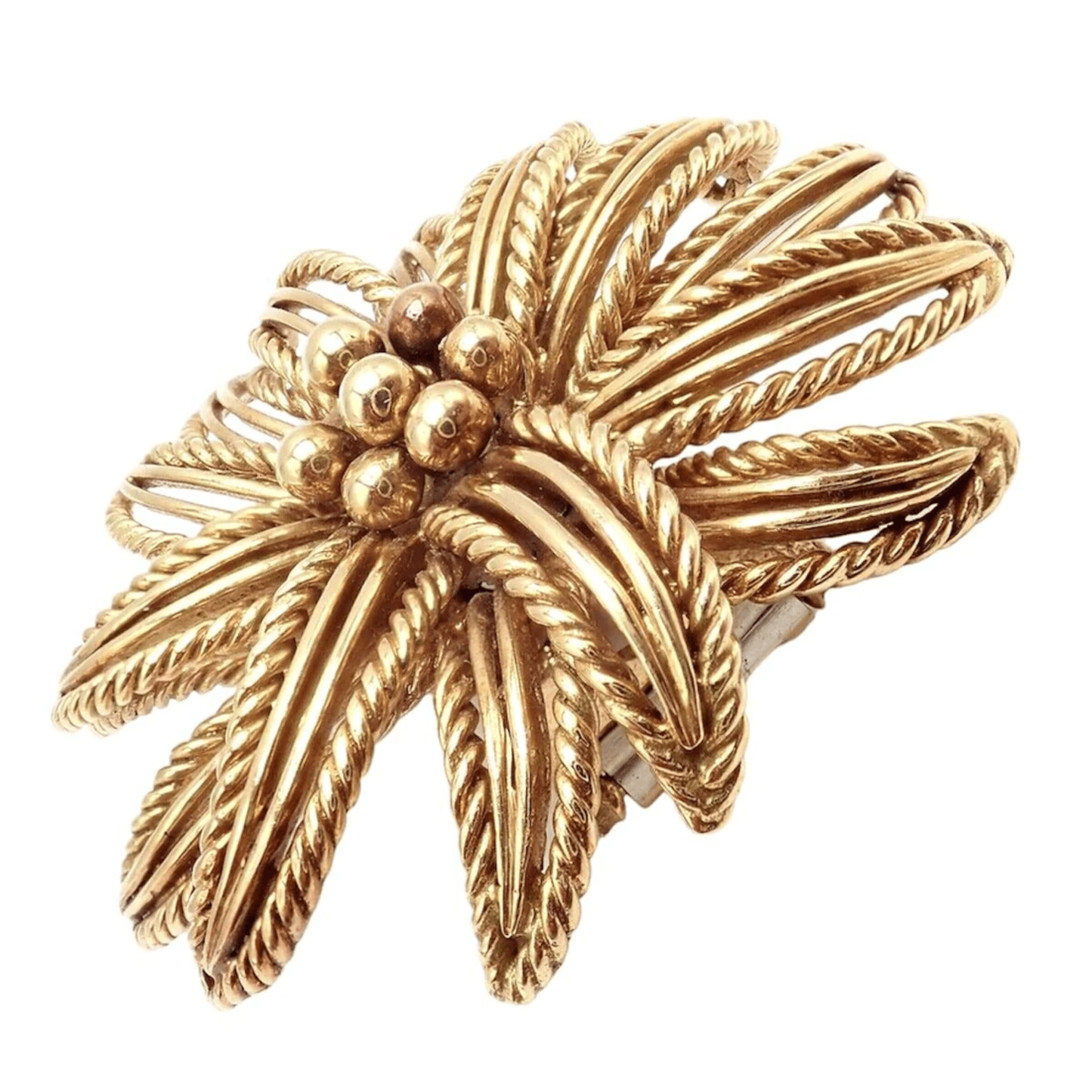 Boucheron Paris 1960s 18KT Yellow Gold Flower Brooch side