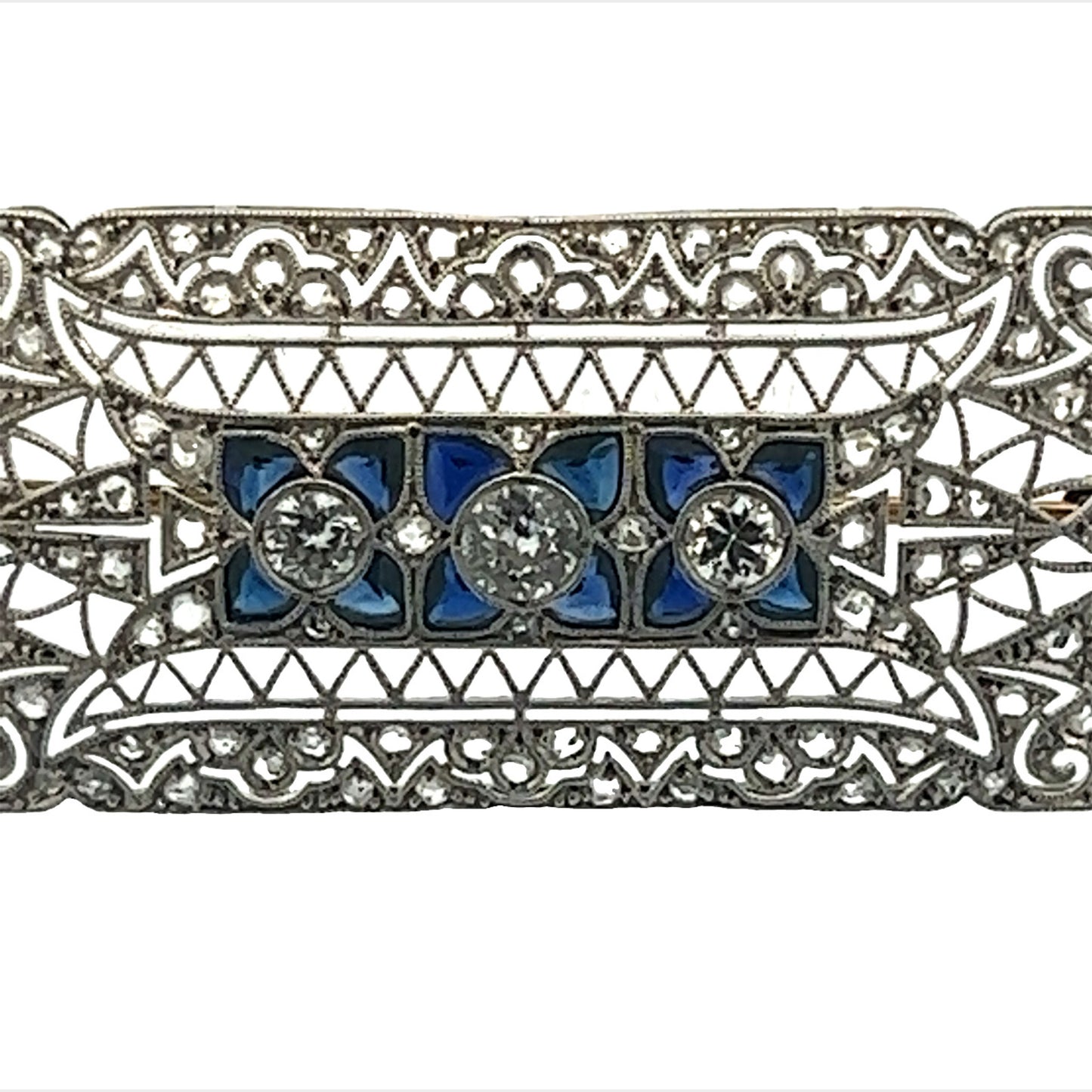 Art Deco Platinum Sapphire Brooch close-up details