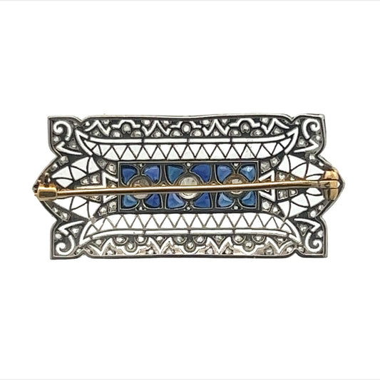 Art Deco Platinum Sapphire Brooch back