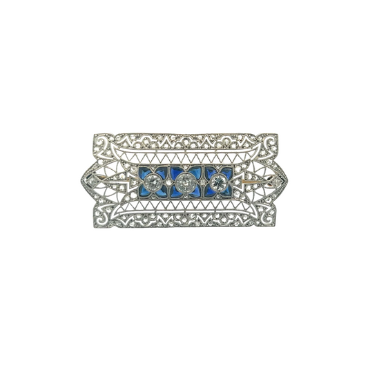 Art Deco Platinum Sapphire Brooch front