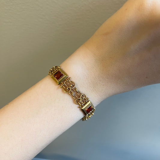 1970s 18KT Yellow Gold Citrine Bracelet on wrist