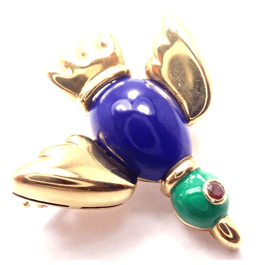 Cartier Post-1980s 18KT Yellow Gold Lapis Lazuli & Ruby Bird Brooch front