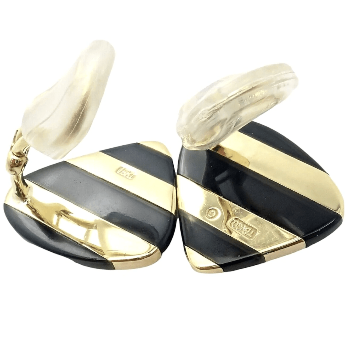 Angela Cummings Tiffany & Co. Post-1980s 18KT Yellow Gold Jade Earrings back and signature