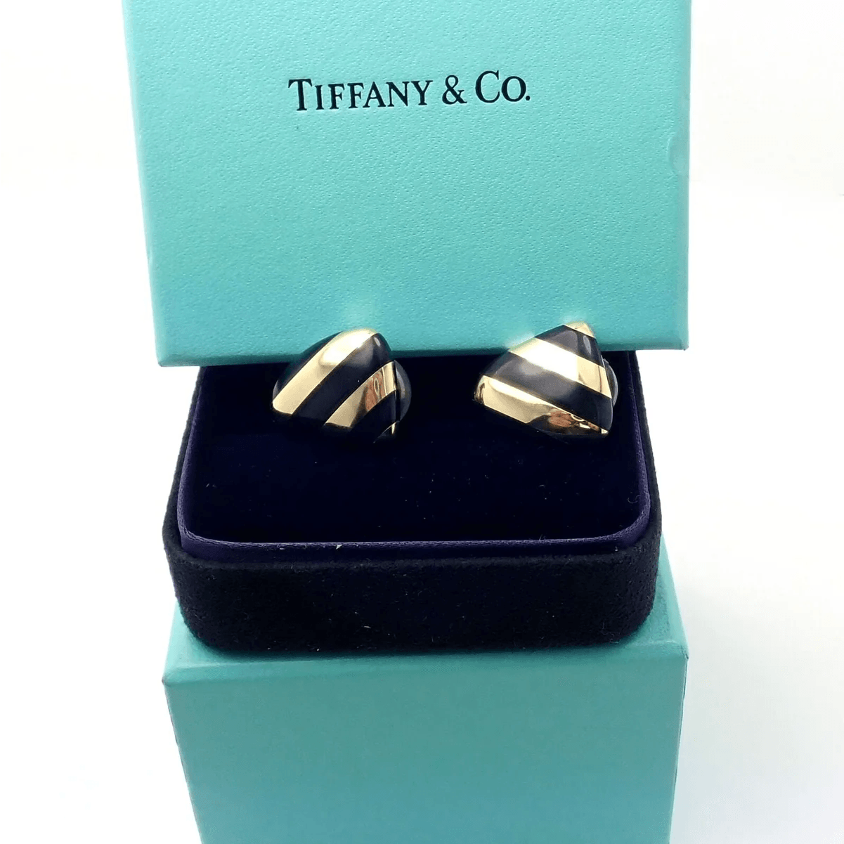 Angela Cummings Tiffany & Co. Post-1980s 18KT Yellow Gold Jade Earrings in box