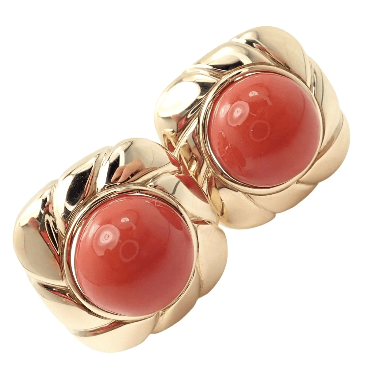 1980s 18KT Yellow Gold Coral Earrings front