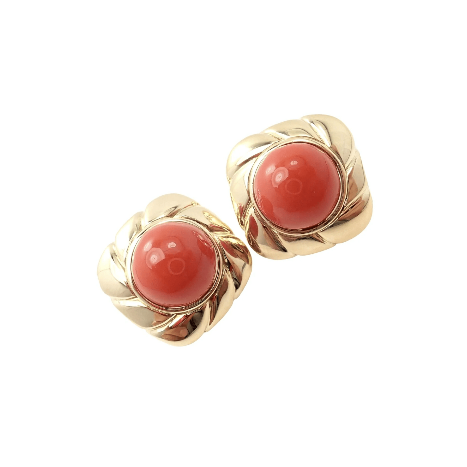 1980s 18KT Yellow Gold Coral Earrings front