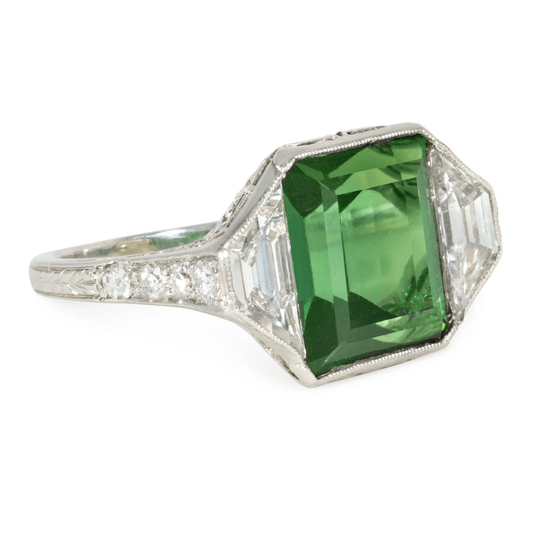 Marcus & Co. Art Deco Platinum Tourmaline & Diamond Ring side