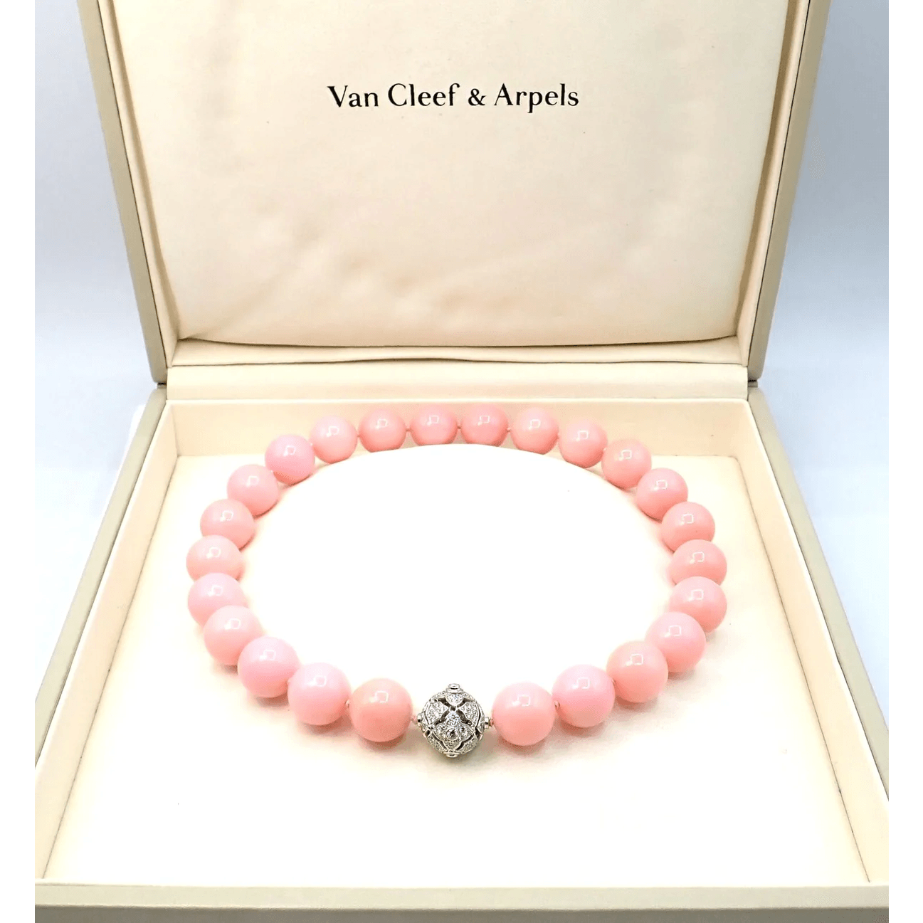 Van Cleef & Arpels Post-1980s 18KT White Gold Opal & Diamond Necklace in box