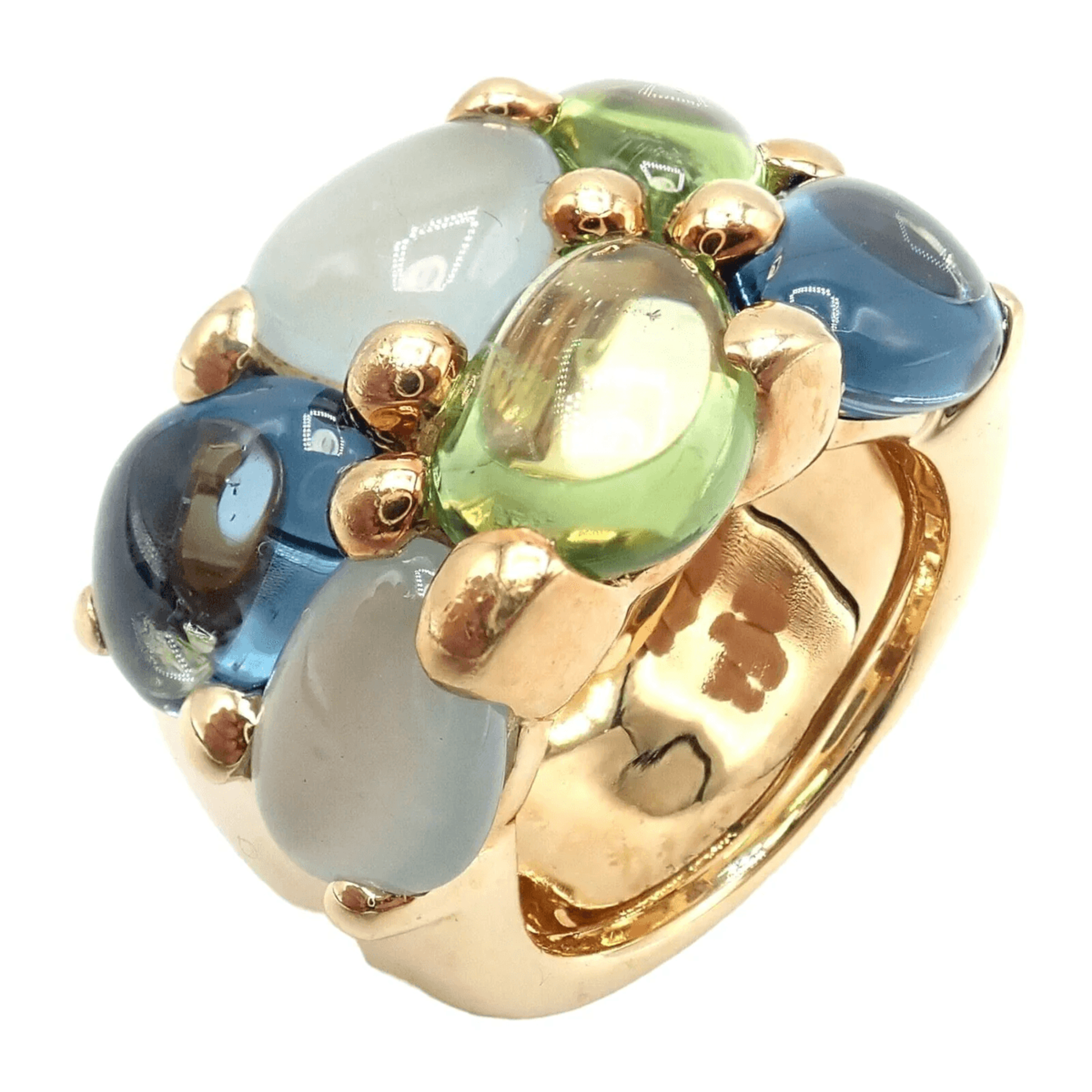 Pomellato Post-1980s 18KT Yellow Gold Topaz, Aquamarine & Peridot Ring front