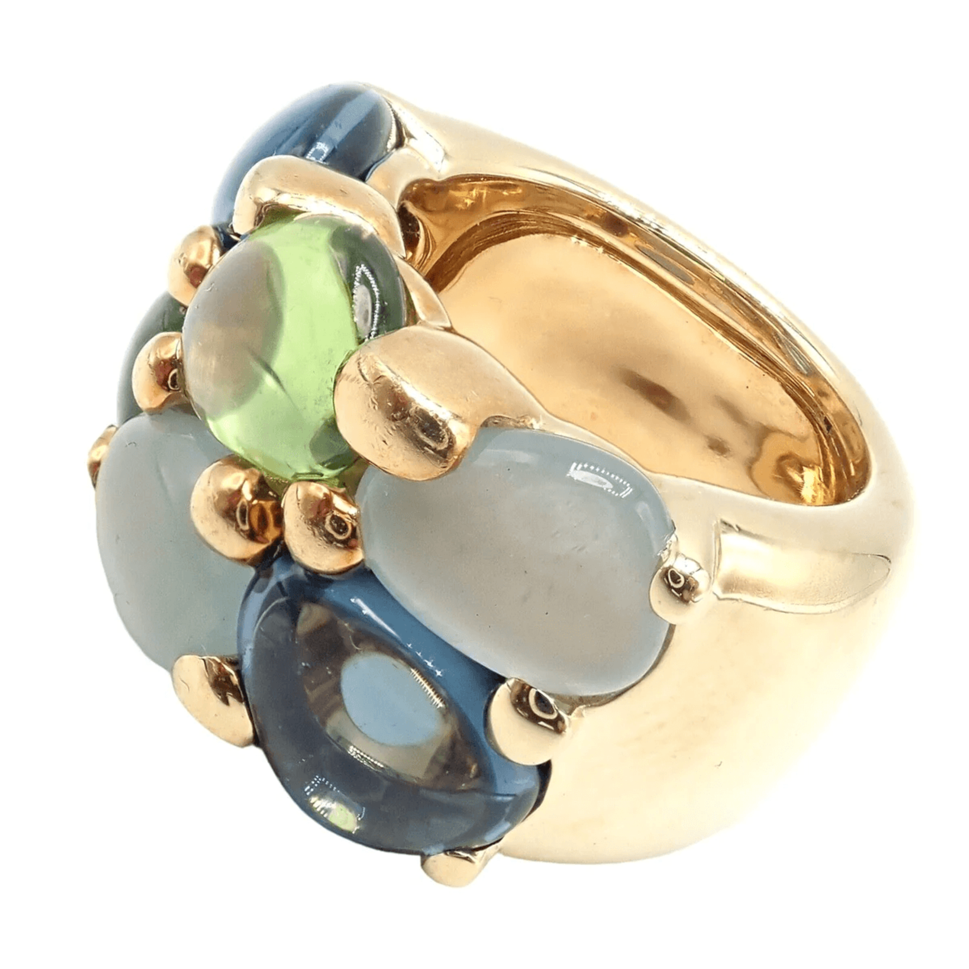 Pomellato Post-1980s 18KT Yellow Gold Topaz, Aquamarine & Peridot Ring side