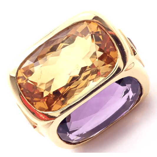 Marina B. 1980s 18KT White & Yellow Gold Amethyst & Citrine Ring front