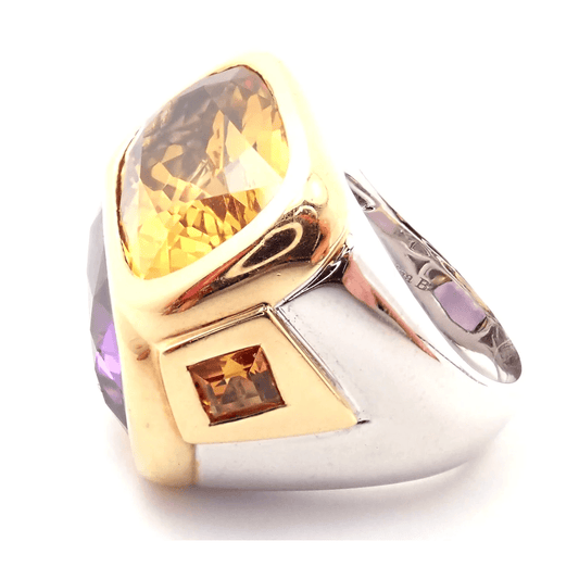 Marina B. 1980s 18KT White & Yellow Gold Amethyst & Citrine Ring side